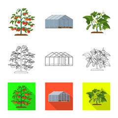 Vector illustration of greenhouse and plant sign. Set of greenhouse and garden stock vector illustration.