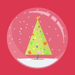 Christmas snow globe with a fir-tree inside in flat style. New year glass ball vector icon isolated from the background.