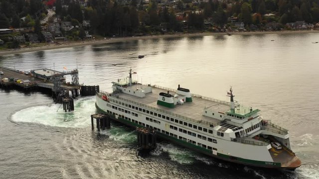 Drone aerial video ferry docking Seattle USA