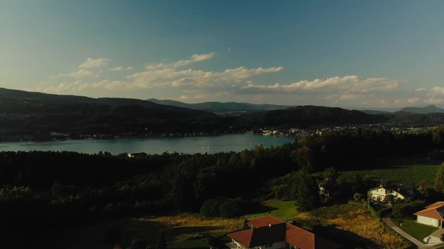 Beautiful view of lake Worthersee and town Portschach, Austria