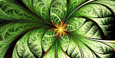 Fototapeta premium Symetryczny fraktal zielony kwiat, cyfrowa grafika dla kreatywnej grafiki