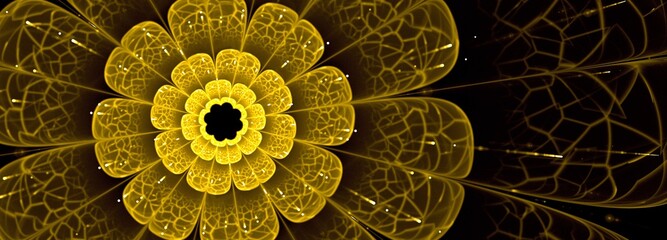 Fototapeta premium Symetryczny fraktal kwiat żółty, cyfrowa kompozycja dla kreatywnej grafiki