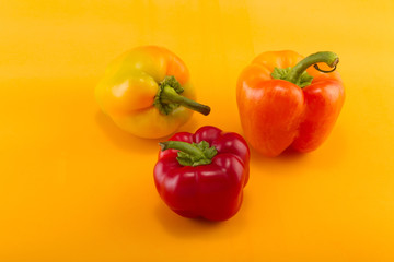 Sweet bell pepper on a colored background. Studio light. Top view