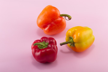 Sweet bell pepper on a colored background. Studio light. Top view