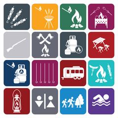 Set of camping equipment icons