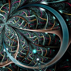 Symmetrical fractal colorful flower, digital artwork for creative graphic