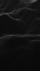 Abstract landscape background. Cyberspace green grid. Hi-tech network. 3D illustration