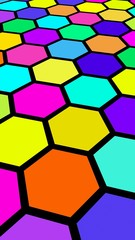 Honeycomb multi-colored. Perspective view on polygon look like honeycomb. Wavy surface. Isometric geometry. 3D illustration