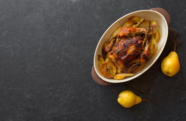Chicken roasted with apples and pears