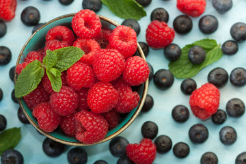 Delicious fresh raspberries in a bowl.