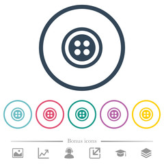 Dress button with 4 holes flat color icons in round outlines
