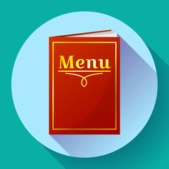 Cafe, restaurant red menu book icon in flat style. Paper menu with inscription. Vector illustration.