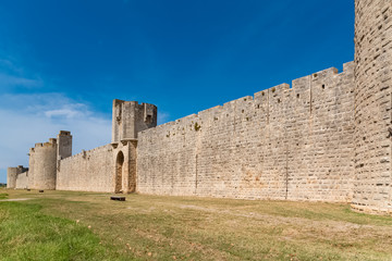 Fototapeta na wymiar Aigues-Mortes in the south of France, the walls of the city 