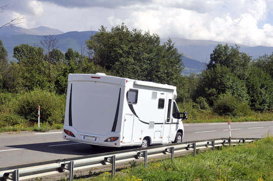 camper driving on a french national road