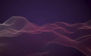Abstract landscape background. Cyberspace purple grid. Hi-tech network. 3D illustration