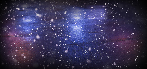 Winter, snow, background. Abstract dark bokeh background with snowflakes.