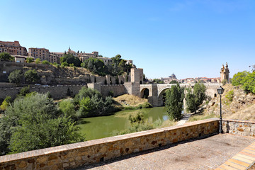 The historic Alcantara Bridge over the Targus River built by the Romans in the 9th century, in...
