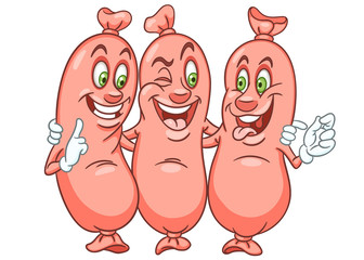 Cartoon three bratwurst sausages