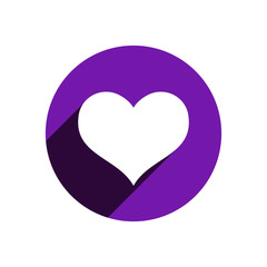 Heart vector icon, symbol of love, inside a circle with long shadow