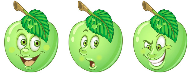 Apple fruit. Food emoji emoticon collection.