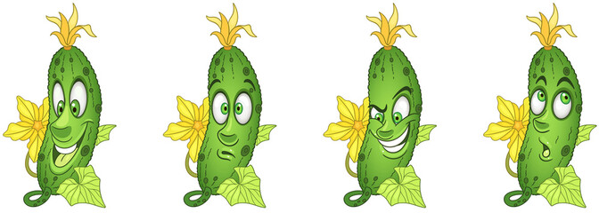Cucumber. Vegetable food. Emoji emoticon collection.