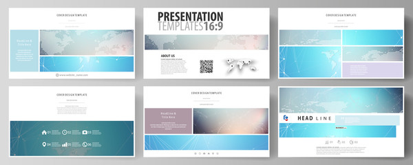 The minimalistic abstract vector illustration of the editable layout of high definition presentation slides design business templates. Molecule structure. Science, technology concept. Polygonal design