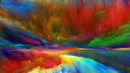 Lichtdoorlatende gordijnen Mix van kleuren Visualisatie van abstract landschap