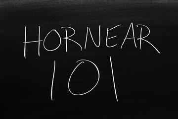 The words Hornear 101 on a blackboard in chalk.  Translation: Baking 101