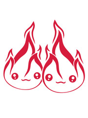 paar team 2 freunde liebe pärchen verliebt gesicht süß niedlich klein comic cartoon feuer flamme heiß brennen verbrennen warm lagerfeuer löschen flammen anzünden feuerteufel
