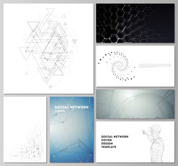 The minimalistic abstract vector illustration of the editable layouts of modern social network mockups in popular formats. Technology, science, future concept abstract futuristic backgrounds.