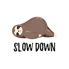 Cute vector illustration. Funny cartoon sloth lying