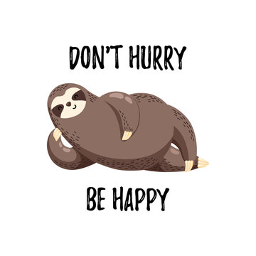 Cute vector illustration. Funny cartoon sloth lying