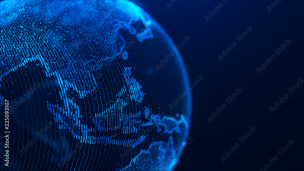 Poster Global planet background. Global network planet Earth. 3D rendering. World map point.