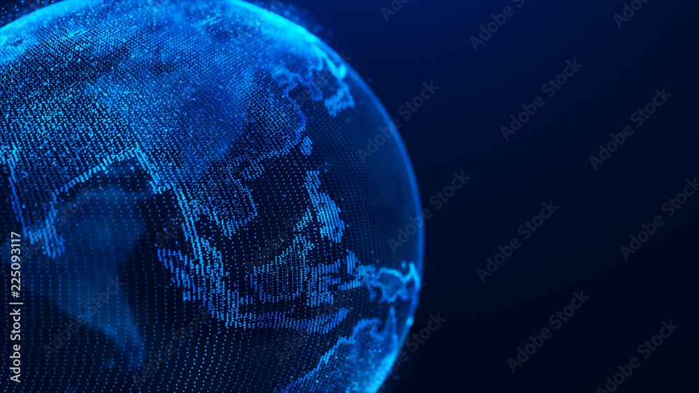 Poster Global planet background. Global network planet Earth. 3D rendering. World map point.