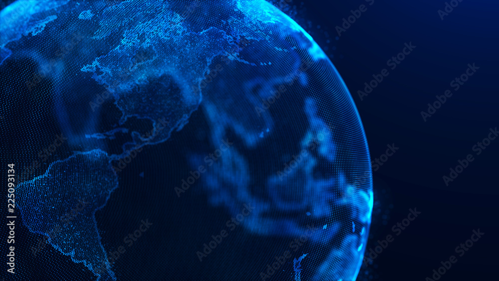 Poster Global planet background. Global network planet Earth. 3D rendering. World map point.