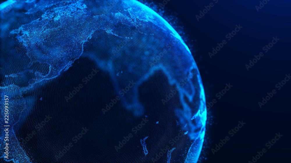 Poster Global planet background. Global network planet Earth. 3D rendering. World map point.
