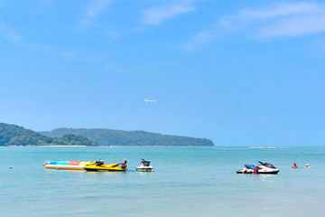 Fototapeta premium Cenang Beach boat view in Langkawi, Malaysia