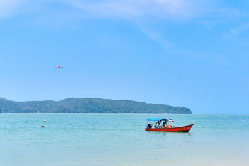  Cenang Beach boat view in Langkawi, Malaysia