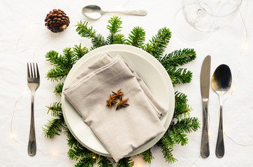 Festive place setting for christmas dinner