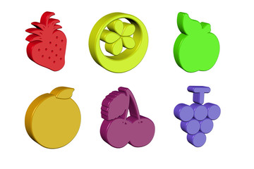 3d fruit drawings - strawberry, lemon, apple, orange, cherry, grapes