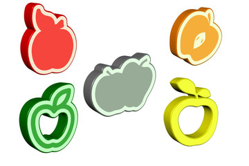 3d apple drawings - different shapes / textures