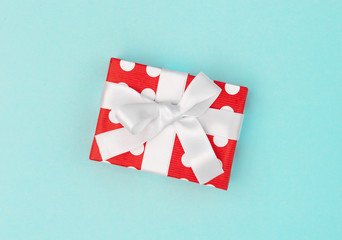 Gift box decoration red white blue background