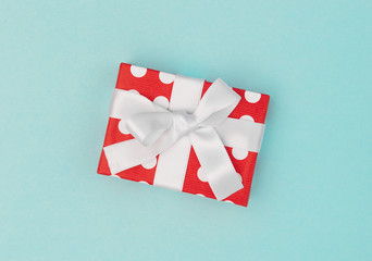 Gift box decoration red white blue background