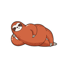 Vector illustration. Lovely cartoon sloth. Logo Icon. Template for printing, postcards, covers, textiles, clothes