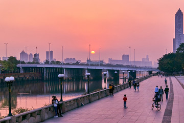 The beautiful Guangzhou city sunset scene and the skyline view, China