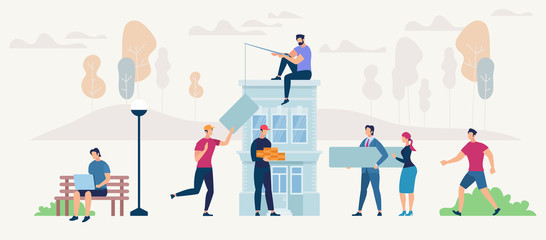 Moving and Building. Vector Illustration.