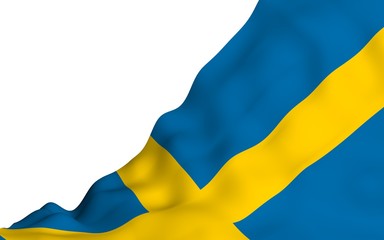 The flag of Sweden. Official state symbol of the Kingdom of Sweden. A blue field with a yellow Scandinavian cross that extends to the edges of the flag. 3d illustration
