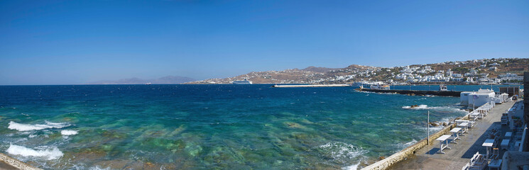 Chora village ( Beach and harbor ) - Mykonos Cyclades island - Aegean sea - Greece