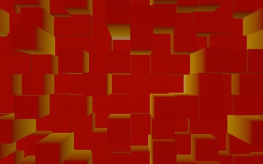 Abstract red elegant cube geometric background. Chaotically advanced rectangular bars. 3D Rendering, 3D illustration