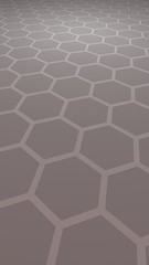 Honeycomb with color lighting, on a gray background. Perspective view on polygon look like honeycomb. Isometric geometry. Vertical image orientation. 3D illustration